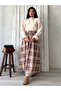 Cream Burgundy Plaid Flared Skirt - 6