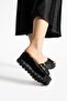 Black Piping Wedge Heeled Women's Slippers High Sole Slippers - 4
