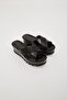 Black Patent Leather Cross Stone Wedge Heeled Women's Slippers High Sole Slippers - 6