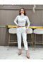 White Color Belt Detailed Long Classic Fit Women's Trousers - 5