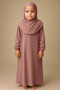 One-Piece Organic Cotton Hijab with Detachable Hijab, Girls' Prayer Dress, Dusty Rose