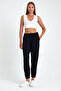 Women's Black-Anthracite Cotton Thick Leg Elastic High Waist Comfortable Jogger 2-Piece Sweatpants - 2
