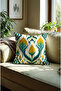 Green Floral and Embroidery Pattern Digital Printed Throw Pillow Cover. Double Sided Set of 2 - 4