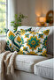 Green Floral and Embroidery Pattern Digital Printed Throw Pillow Cover. Double Sided Set of 2