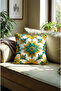 Green Floral and Embroidery Pattern Digital Printed Throw Pillow Cover. Double Sided Set of 2 - 3