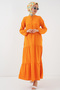 1627 Collar Lace up Hijab Dress - Orange