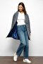 Patterned Lined Oversize Double Breasted Coat Gray 3095 - 2