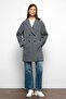 Patterned Lined Oversize Double Breasted Coat Gray 3095 - 3