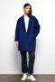 Patterned Lined Oversize Double Breasted Coat Cobalt Blue 3095