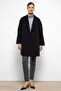 Patterned Lined Oversize Double Breasted Coat Black 3095
