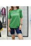 Jm Short Sleeve Stripe Tulle Detail Crew Neck Knitwear Blouse