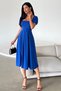 Women's Stretchy Diver Fabric Square Neck Balloon Sleeve Design Cobalt Blue Midi Evening Dress582613 - 5
