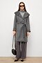 Hooded Leopard Pattern Garnished Bag Pocket Coat Dark Gray 3123 - 3