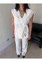 Ecru Lace Detailed Vest Linen Suit - 4