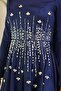 Flared Front Stone Patterned Satin Hijab Evening Dress Dark Blue 1680 - 6