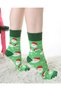 New Year Santa Claus Patterned Green Colored Socks - 3