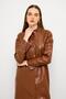 Judge Collar Belt Detailed Long Leather Trench Coat Taba 6775 - 4