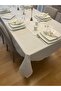 Polyester Linen Gold Piko Detailed Off-White Carefree Tablecloth + 6 Napkins - 3