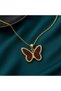 Gold Color Red Zircon Stone Butterfly Design Necklace with Steel Chain - 4