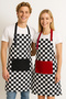 Stain-Repellent Water Repellent Fabric Checkerboard Patterned Apron Set of 2 with Pockets Women Men Kitchen Apron