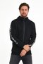 Black Hooded Sweatshirt with Sleeve Stripe Printed Zipper, Zip Hoodie - 3