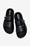 Softra Black Skin Thick Banded Single Buckle Detail Women's Slipper - 3