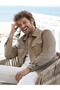 Beige Men's Regular Fit Plain Classic Collar Suede Coat