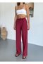 Women's Summer Wide Leg Burgundy Linen Trousers - 2