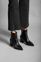 Women's Black Leather Plain Pointed-Toe Ankle-Heel Boot