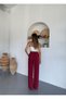 Women's Summer Wide Leg Burgundy Linen Trousers - 8