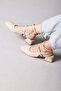 Women's Beige Square Toe Open Back Mary Jane Patent Leather Short Heeled Shoes - 5