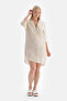 Ecru Shirt Collar Long Linen Shirt Pareo