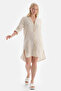 Ecru Shirt Collar Long Linen Shirt Pareo - 5