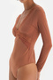 Brown Lace Detailed String Form Micro Bodysuit - 4