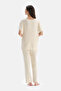 Ecru Short Sleeve Viscose T-Shirt Pajama Top - 2