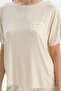 Ecru Short Sleeve Viscose T-Shirt Pajama Top - 4