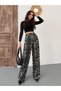 Women's Leopard Fabric Lycra Palazzo Loose Wide Leg Pants - 5