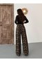 Women's Leopard Fabric Lycra Palazzo Loose Wide Leg Pants - 4