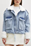 Denim Coat with Soft Plush Fur on the Collar and Sleeves - 2