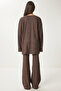 Comfortable Ribbed Knitted Blouse and Pants Set Brown Lrg0014 - 7