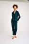 Long Sleeve Cotton Women's Dark Green Piping Pajama Set - 4