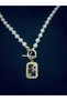 Gold Color Pearl Chain Zircon Stone Portrait Necklace - 3