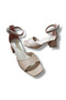 Beige Women's Sandals – Ankle Buckle, Closed Back, Thick Heel - 7
