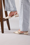 Women's Beige Pointed Toe Open Back Mary Jane Patent Leather Short Heeled Shoes - 5