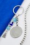 Silver Colored Turquoise Beaded Steel Double Sided Ayetel Kursi Allah Word Felak Nas Ihlas Keychain - 3