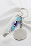 Silver Colored Turquoise Beaded Steel Double Sided Ayetel Kursi Allah Word Felak Nas Ihlas Keychain - 7