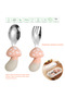Premium Children's Bpa Free Silicone Handle with Pink Mushroom Figure Stainless Steel Tip Fork-Spoon Set 9+ Months - 7