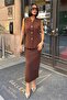 Brown Gold Button Detailed Vest Set Midi Set 10230 R1-G-K5