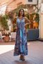 Purple Color Gold Detailed Front Back V Neck Ruffle Detailed Silk Dress