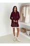 Polo Neck Hair Braided Line Detailed Knitwear Skirt Suit - 2